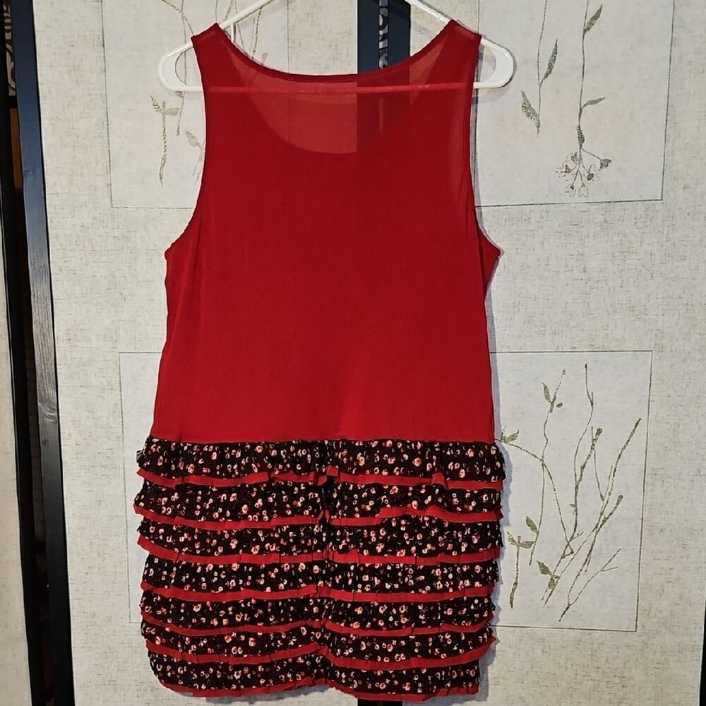 Vibrant Red Ruffle Dress with Floral Accents - Picture 3 of 3